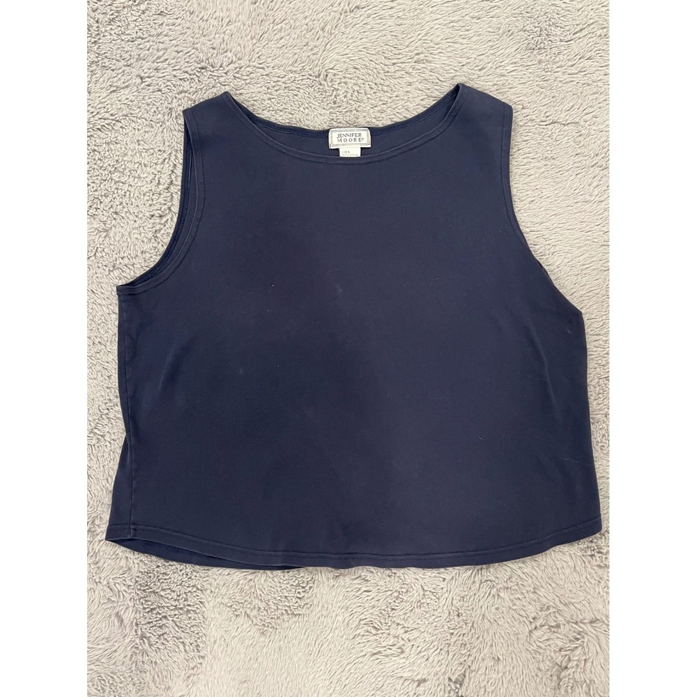 Jennifer Moore Navy Blue Sleeveless Cropped Tank Top Size L Cotton